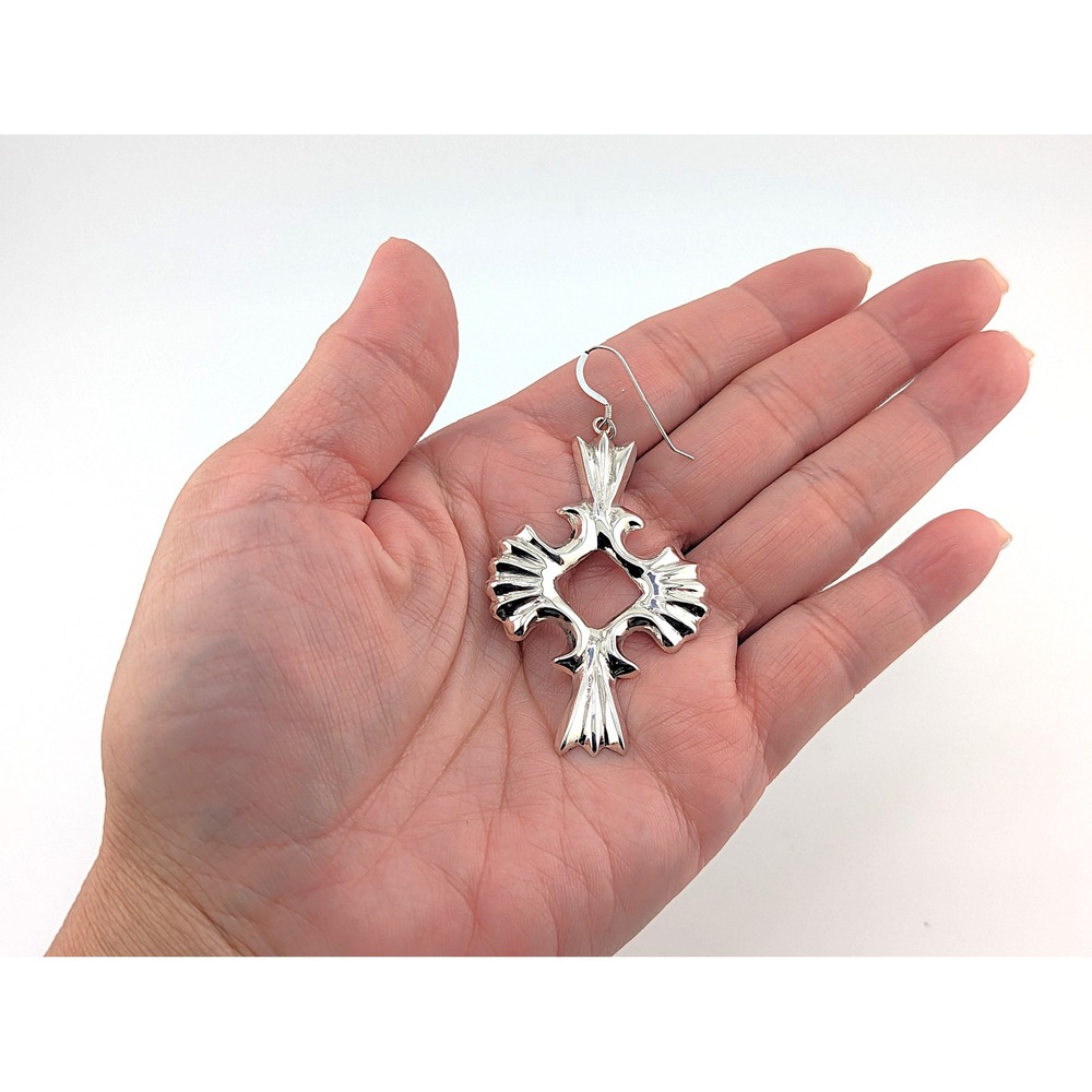 Native American Jewelry Navajo Earrings Quatrefoil Cross Sterling‎ Silver *** - Picture 8 of 9